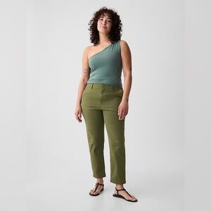 GAP Mid Rise Downtown Khakis - Army Jacket Green Straight Leg Pants